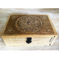 Houten opbergkistje Pentagram - Tripple moon - Triquetra | Naturel | 175x125x65 mm | Mooi&Magisch